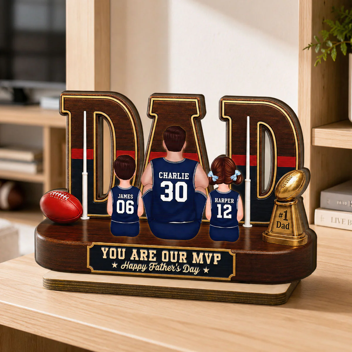 Australian Rules Football Dad Legend Daddy's Dream Team - Personalized 2-Layered Wooden Plaque - Father's Day Gift For Dad - Image 3