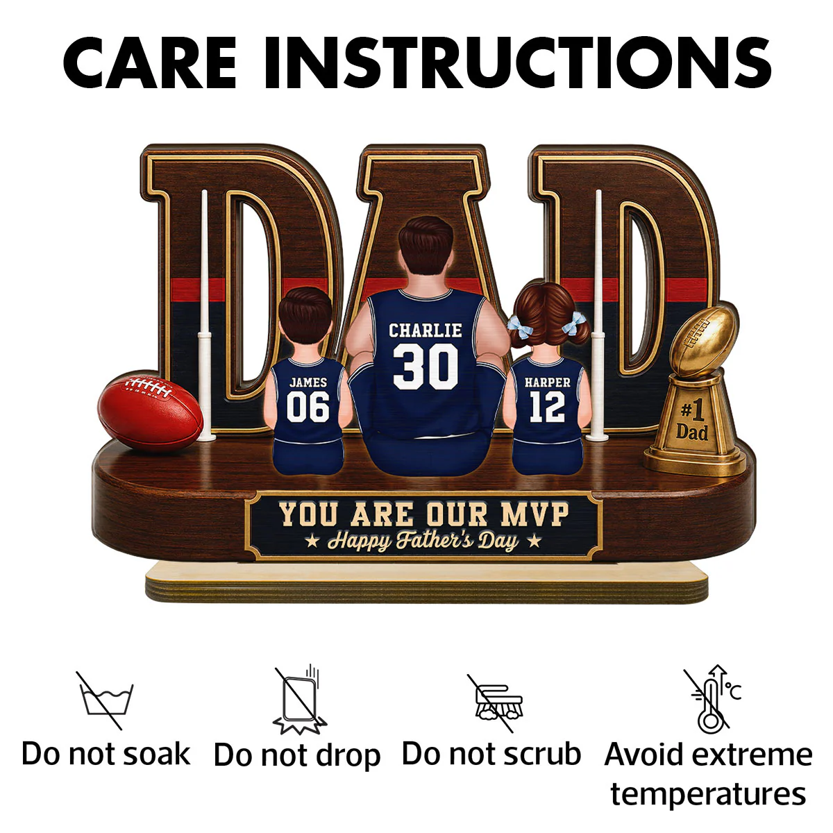 Australian Rules Football Dad Legend Daddy's Dream Team - Personalized 2-Layered Wooden Plaque - Father's Day Gift For Dad - Image 5