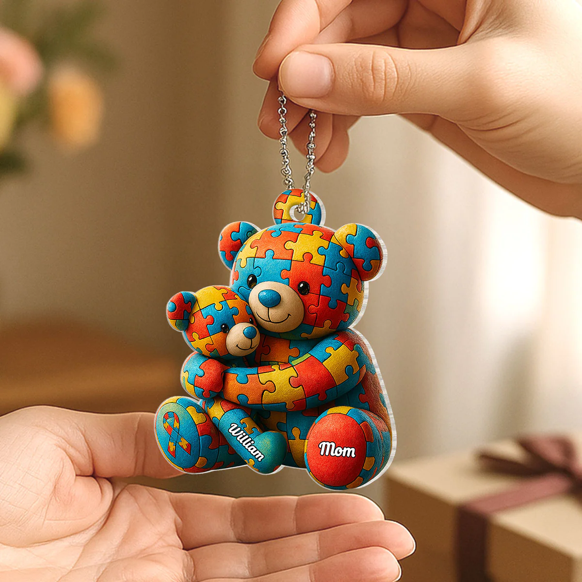 Autism Bear Mom & Kid Autism Awareness Personalized Car Hanger Ornament - Image 5