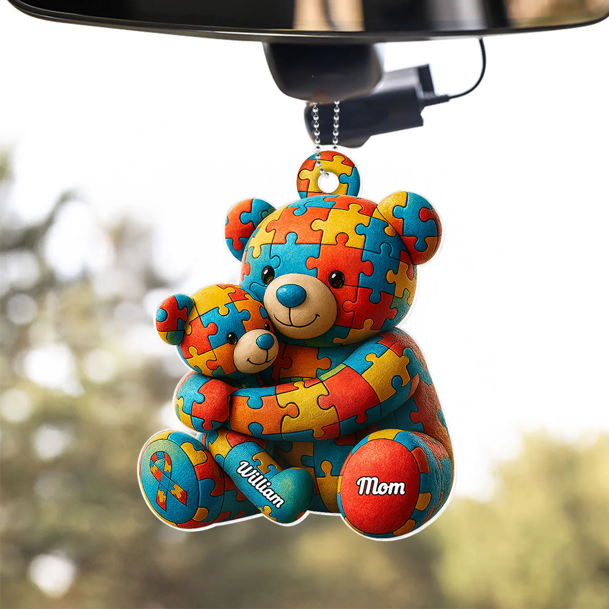 Autism Bear Mom & Kid Autism Awareness Personalized Car Hanger Ornament - Image 7