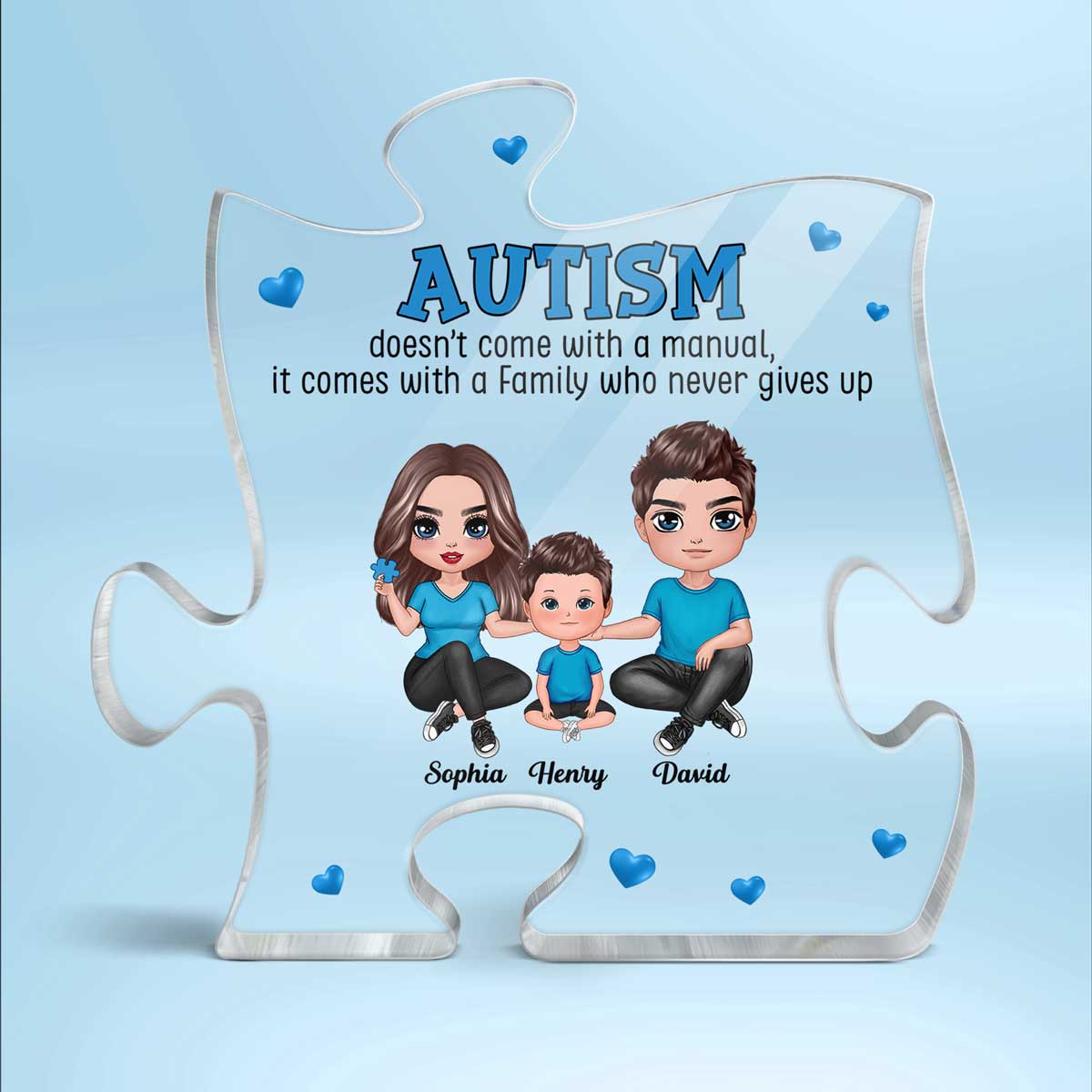 Autism Comes With A Family Doll Family Personalized Puzzle Acrylic Block - Image 2