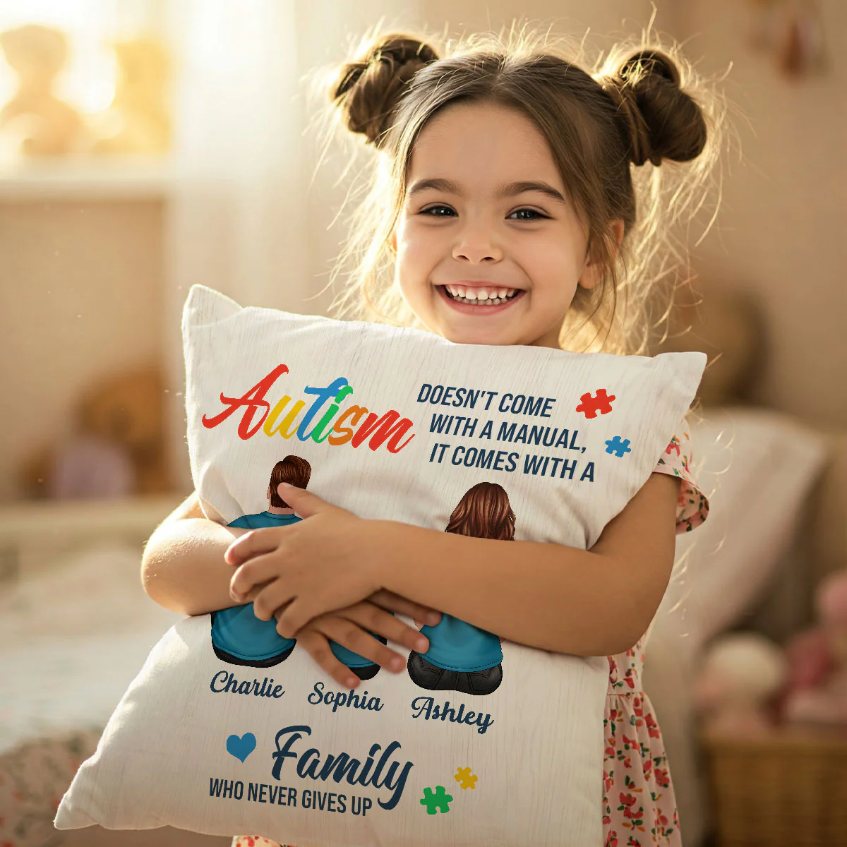 Autism Comes With A Family Never Give Up Family Back View Personalized Pillow - Image 6