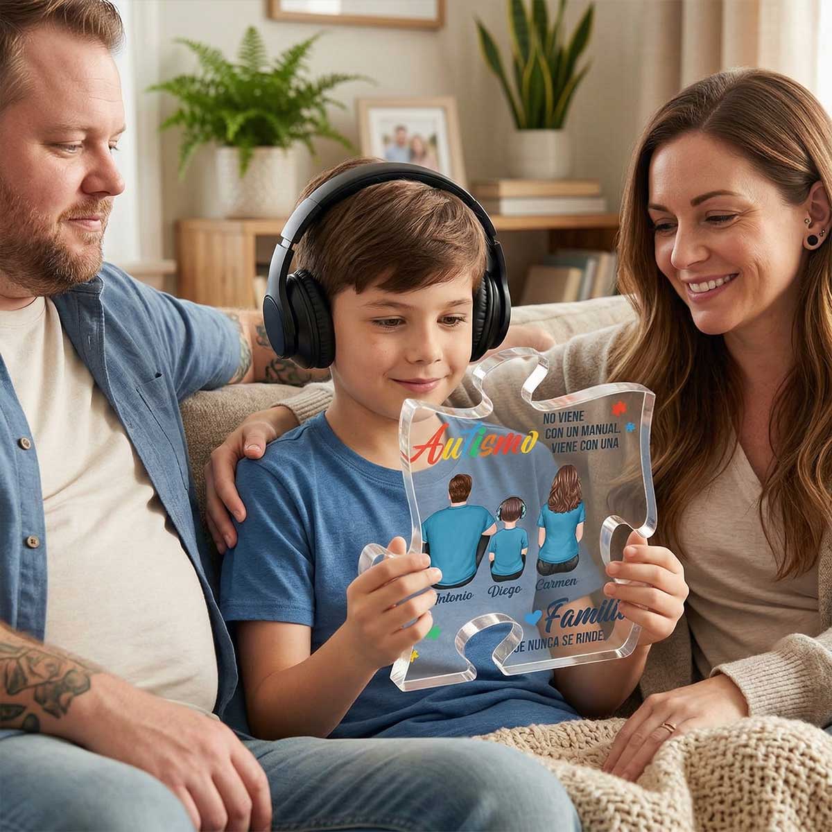 Autismo Viene Con Una Familia Que Nunca Se Rinde - Personalized Acrylic Block Plaque - Spanish Version - Image 5