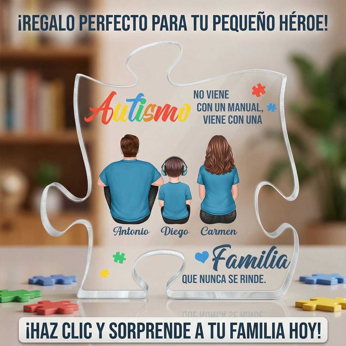Autismo Viene Con Una Familia Que Nunca Se Rinde - Personalized Acrylic Block Plaque - Spanish Version - Image 7