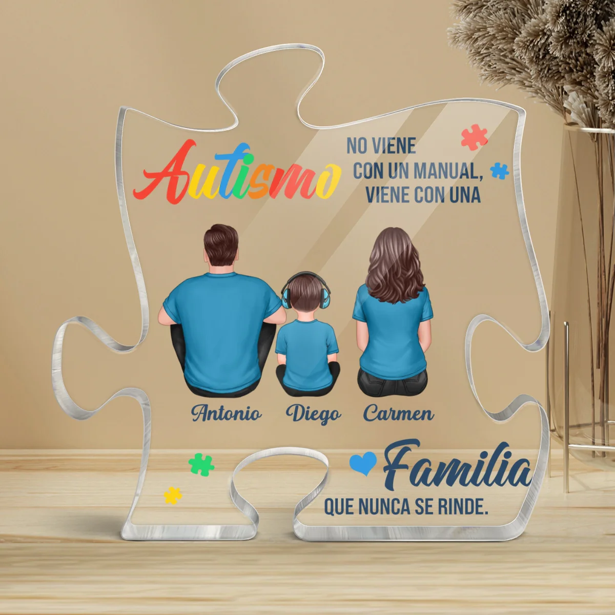 Autismo Viene Con Una Familia Que Nunca Se Rinde - Personalized Acrylic Block Plaque - Spanish Version - Image 9
