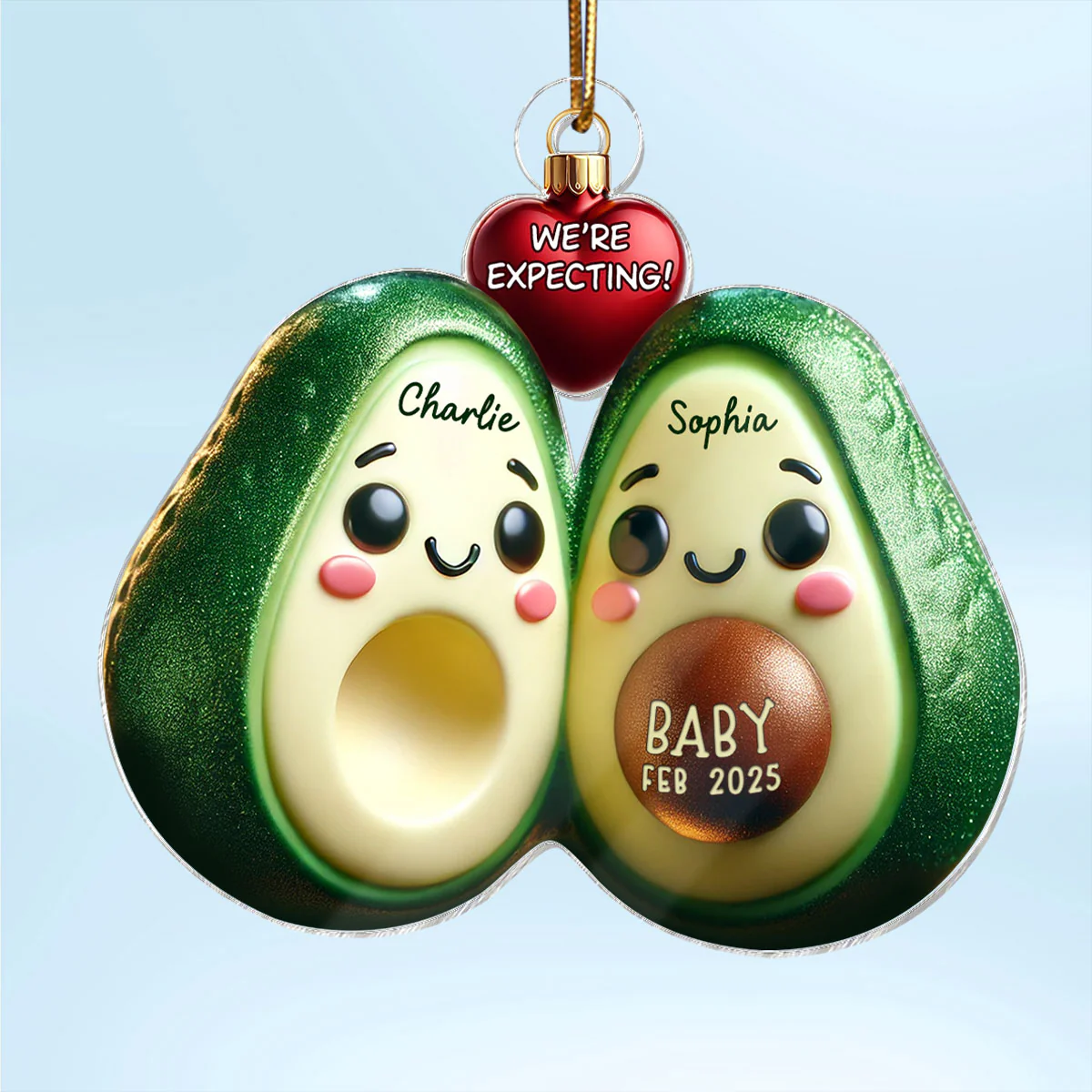 Avocado Couple Expecting Parents Pregnancy Announcement 3D Effect Keepsake Personalized Acrylic Ornament - Image 2