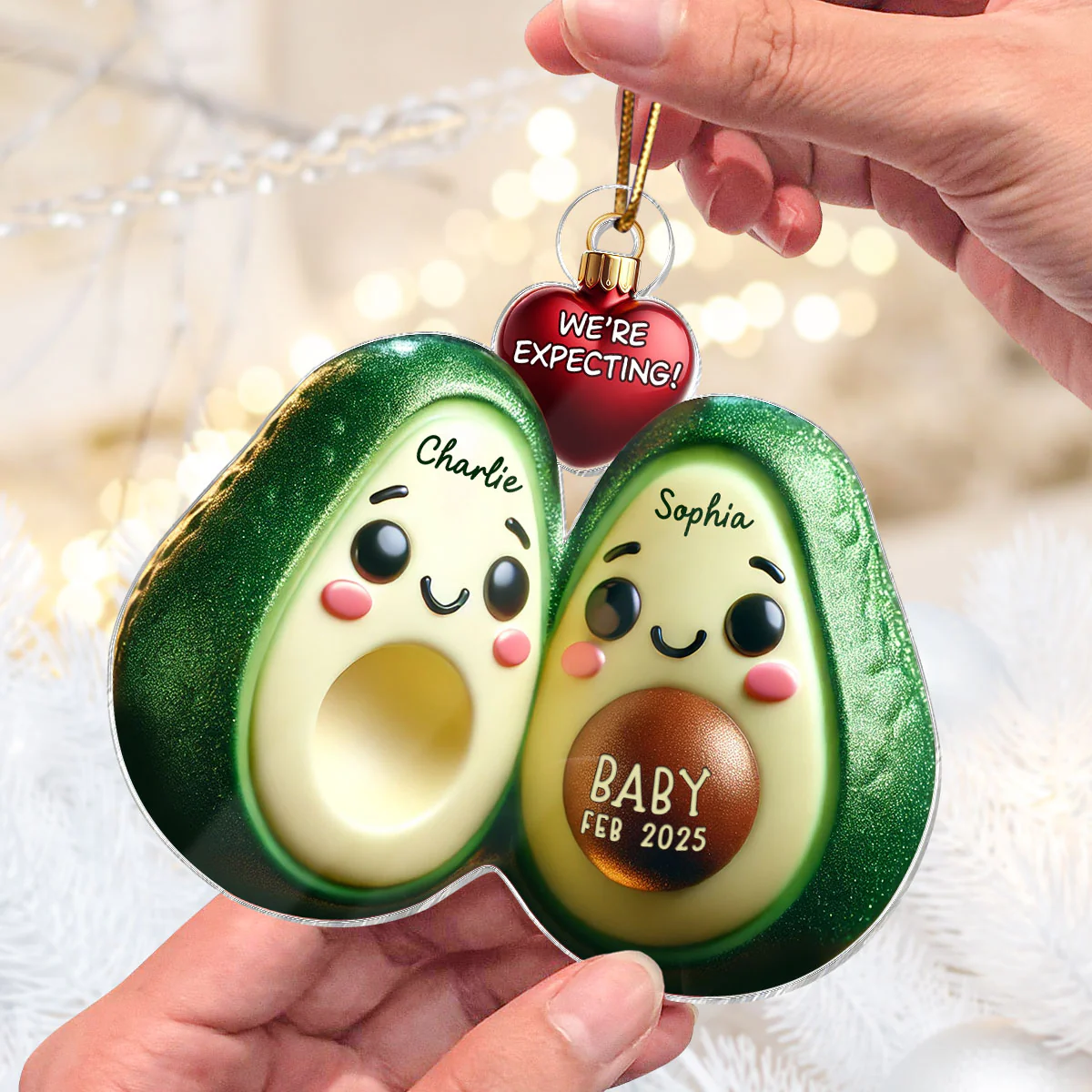 Avocado Couple Expecting Parents Pregnancy Announcement 3D Effect Keepsake Personalized Acrylic Ornament - Image 3