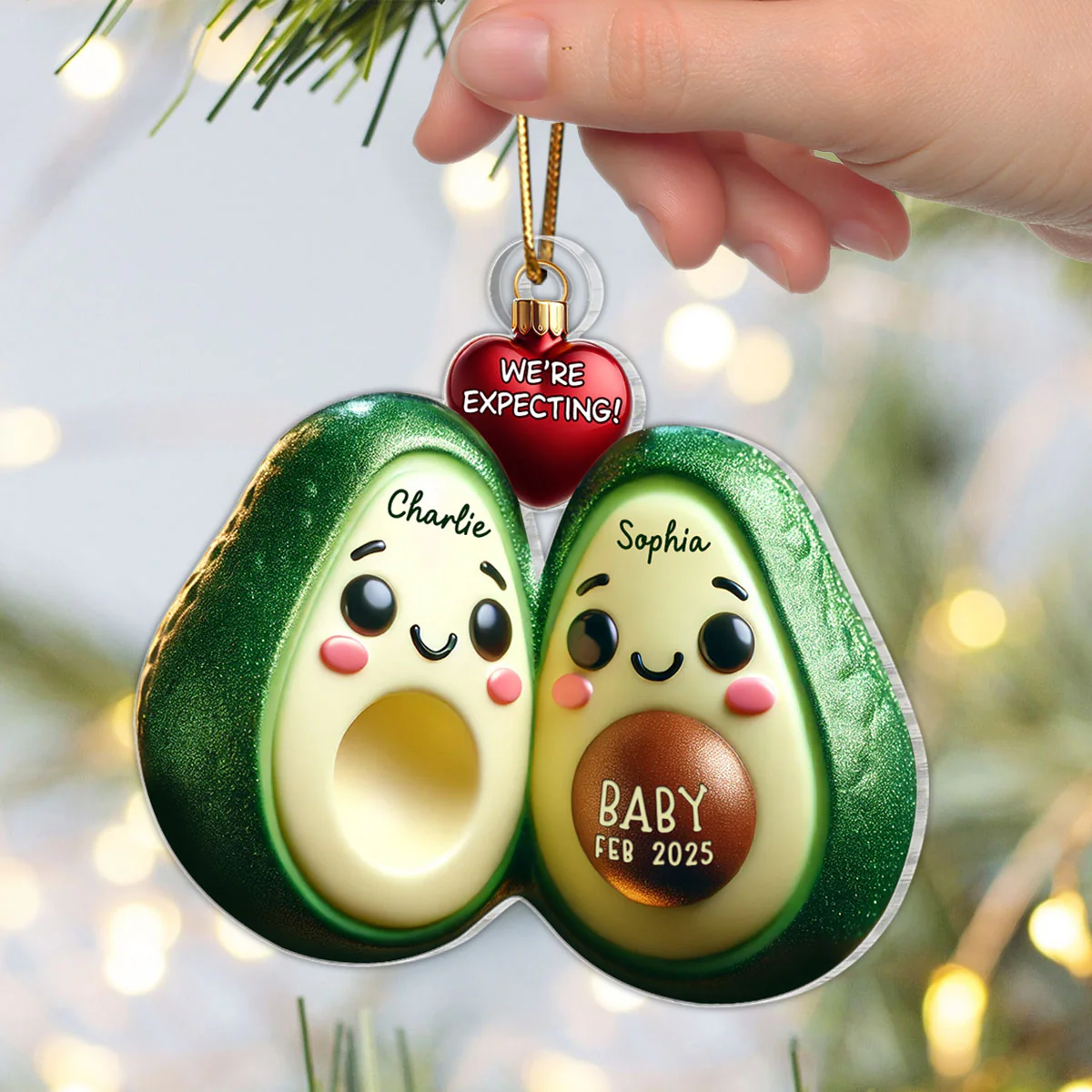 Avocado Couple Expecting Parents Pregnancy Announcement 3D Effect Keepsake Personalized Acrylic Ornament - Image 4