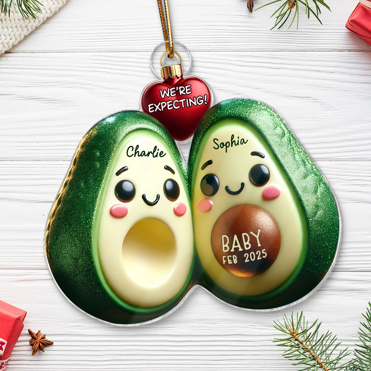Avocado Couple Expecting Parents Pregnancy Announcement 3D Effect Keepsake Personalized Acrylic Ornament - Image 5