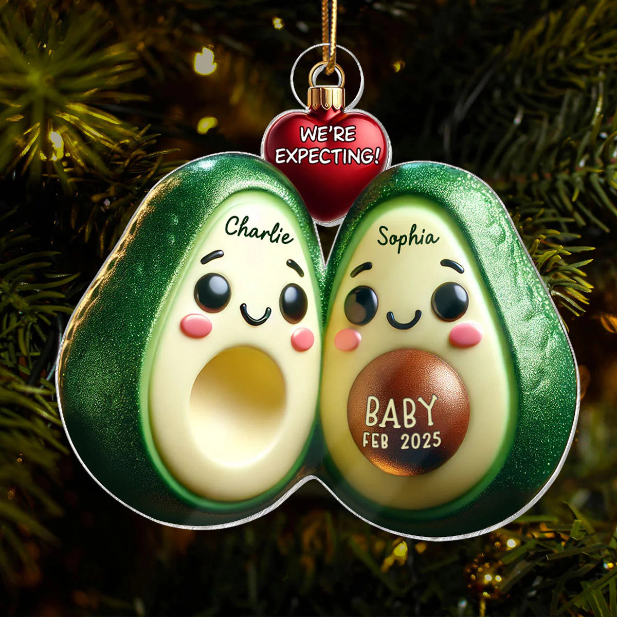 Avocado Couple Expecting Parents Pregnancy Announcement 3D Effect Keepsake Personalized Acrylic Ornament - Image 6