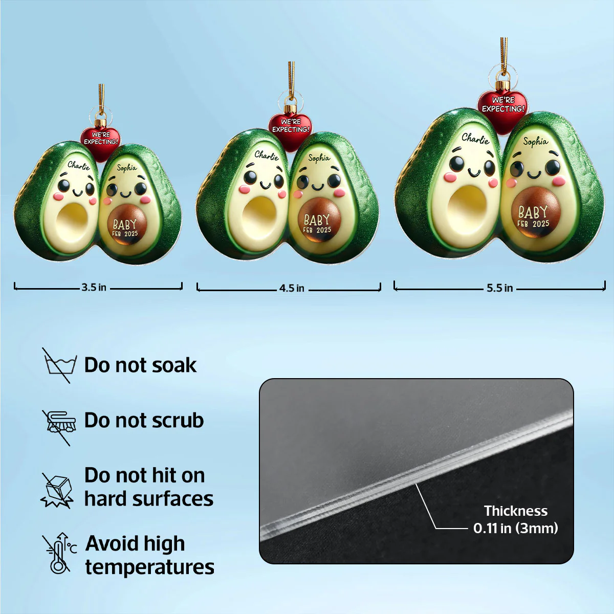 Avocado Couple Expecting Parents Pregnancy Announcement 3D Effect Keepsake Personalized Acrylic Ornament - Image 7