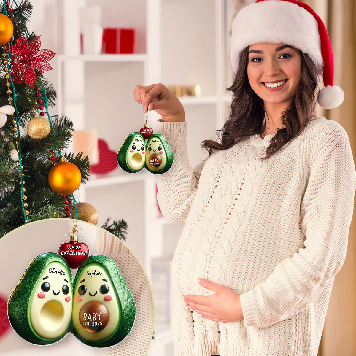 Avocado Couple Expecting Parents Pregnancy Announcement 3D Effect Keepsake Personalized Acrylic Ornament - Image 8