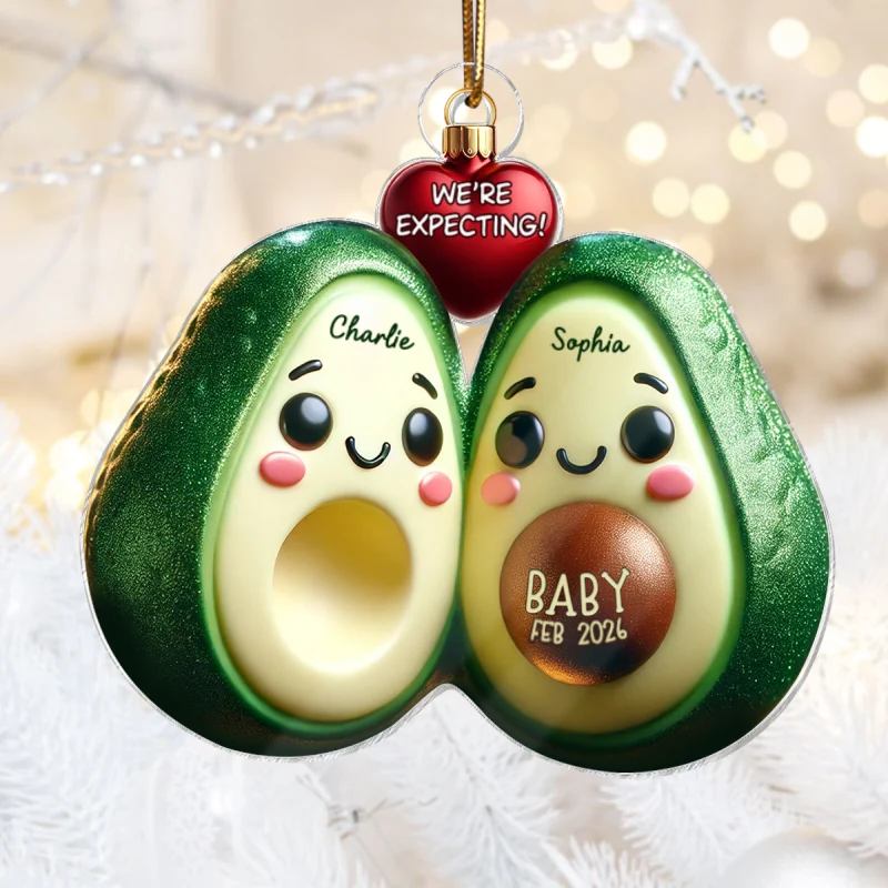 Avocado Couple Expecting Parents Pregnancy Announcement 3D Effect Keepsake Personalized Acrylic Ornament - Image 9