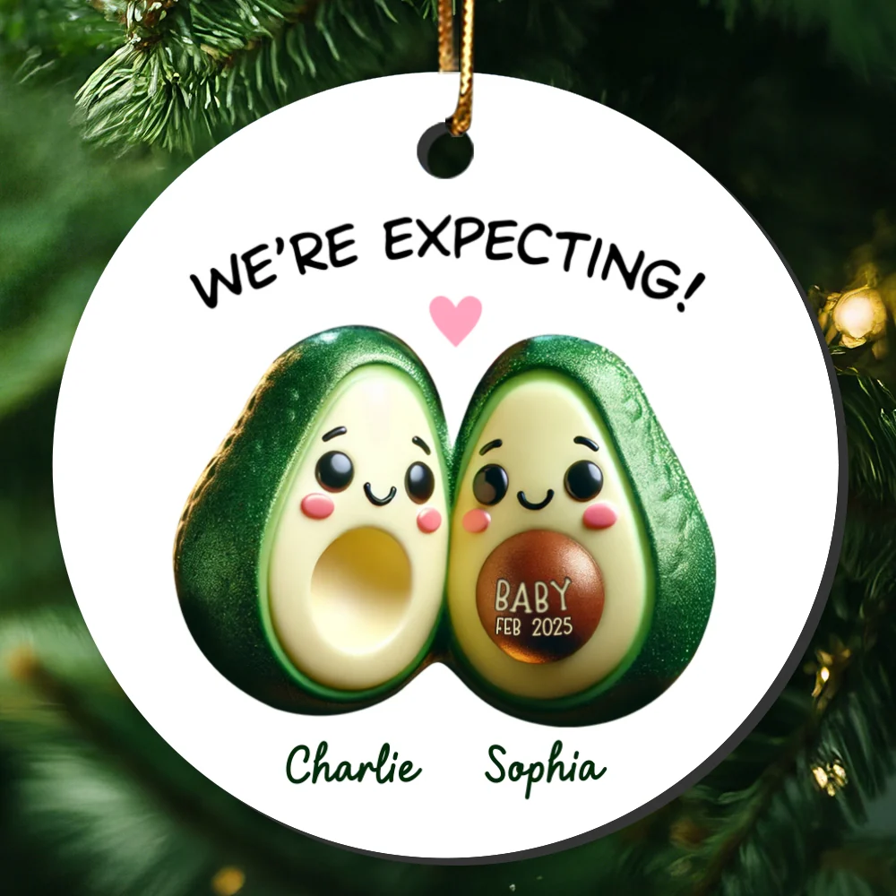 Avocado Couple Expecting Parents Pregnancy Announcement 3D Effect Keepsake Personalized Ceramic Flat Ornament - Image 10