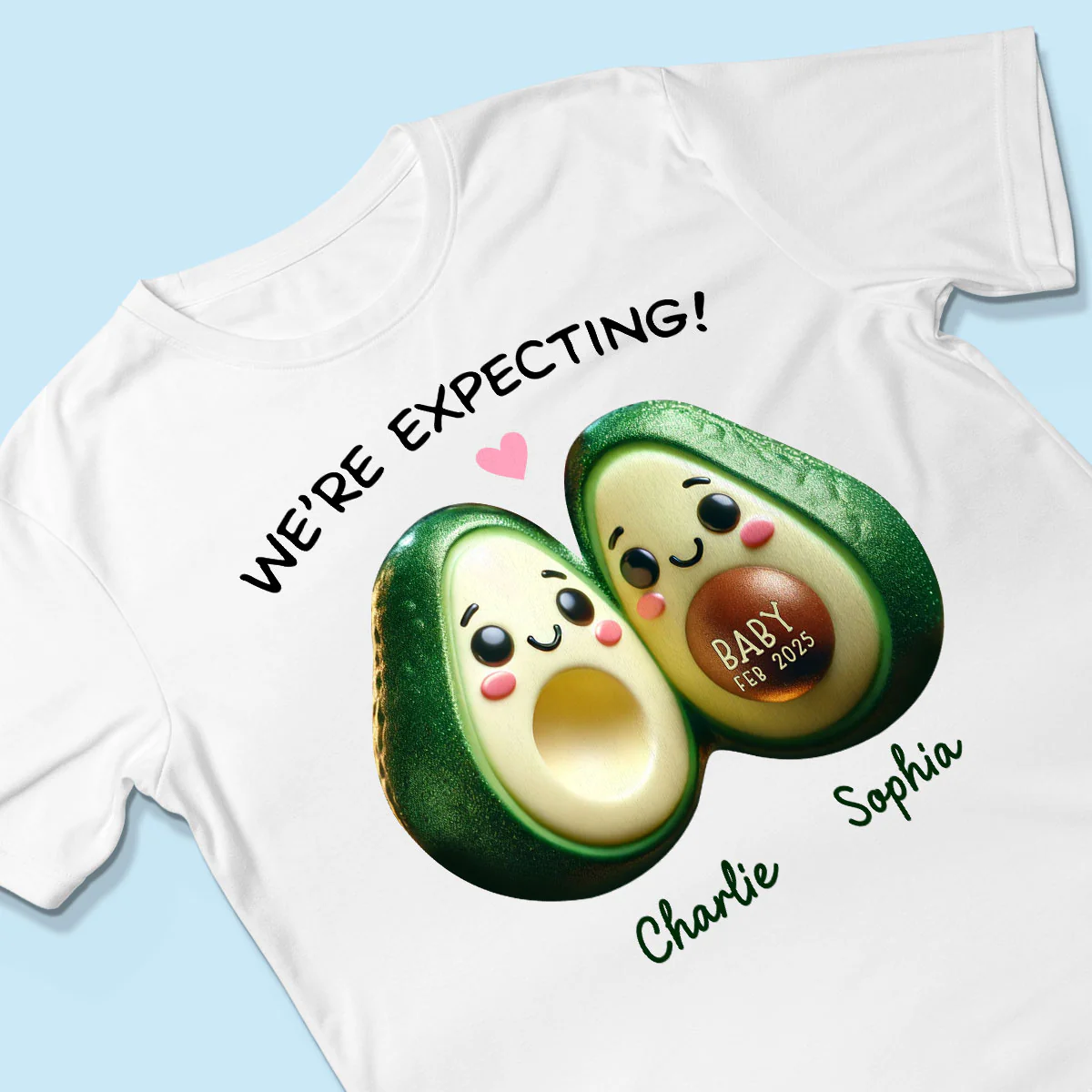 Avocado Couple Expecting Parents Pregnancy Announcement Keepsake Personalized Shirt - Image 3