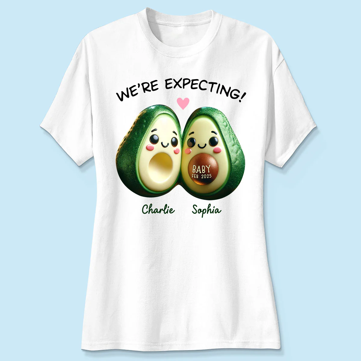 Avocado Couple Expecting Parents Pregnancy Announcement Keepsake Personalized Shirt - Image 4