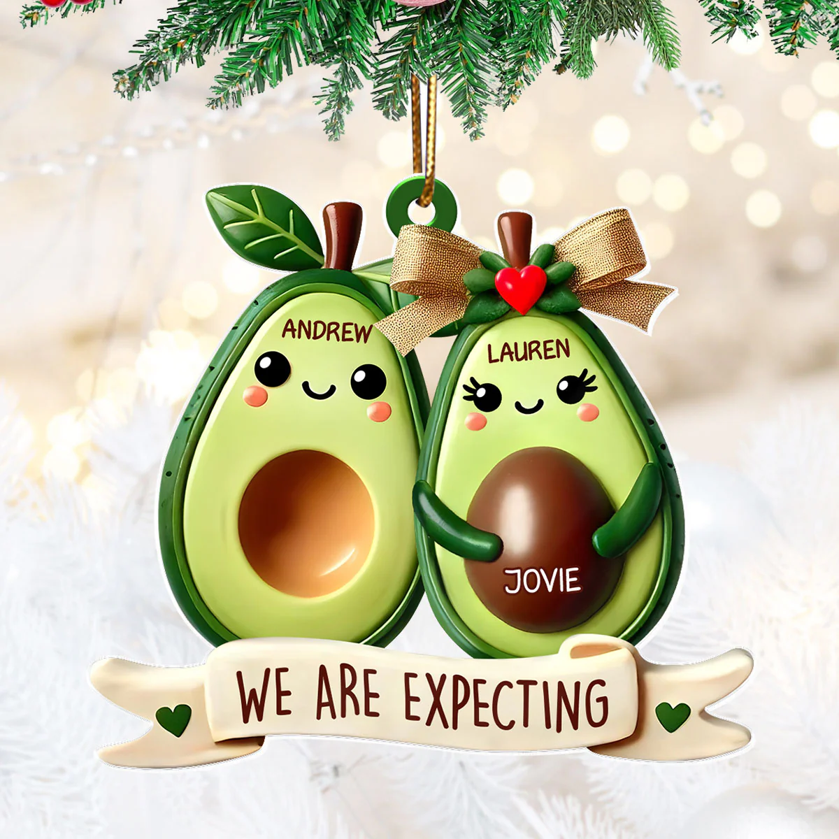 Avocado Expecting Parents With Kids Personlized Acrylic Ornament, Christmas Gift For New Mom New Parents - Image 2