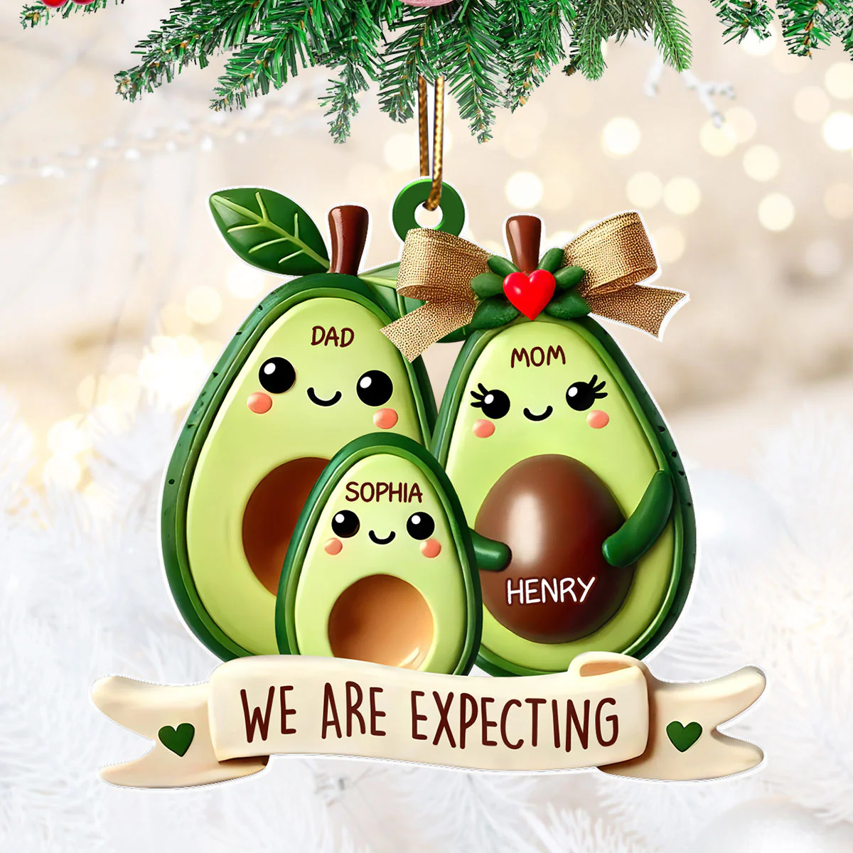 Avocado Expecting Parents With Kids Personlized Acrylic Ornament, Christmas Gift For New Mom New Parents - Image 3