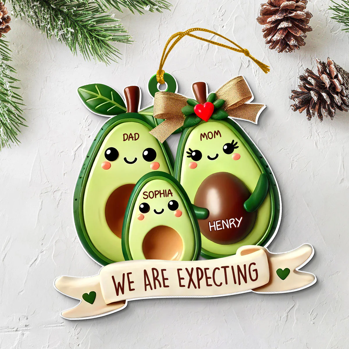 Avocado Expecting Parents With Kids Personlized Acrylic Ornament, Christmas Gift For New Mom New Parents - Image 6