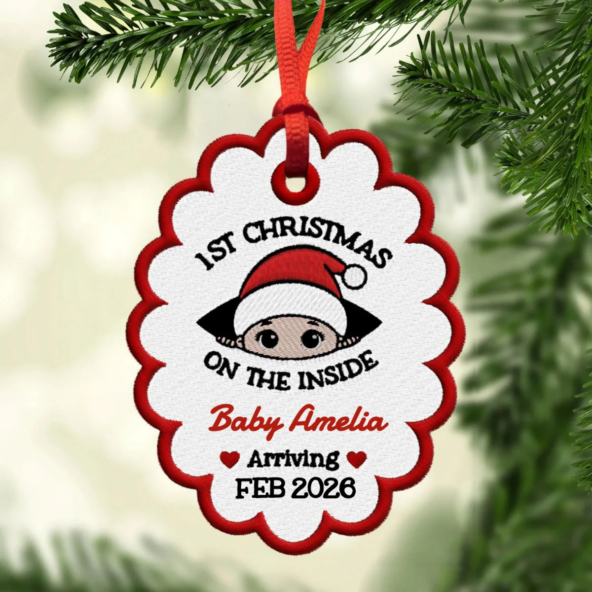 Baby 1st Christmas On The Inside - Personalized Embroidered Ornament - Custom Pregnancy Reveal Ornament, Expecting Parents - Image 11