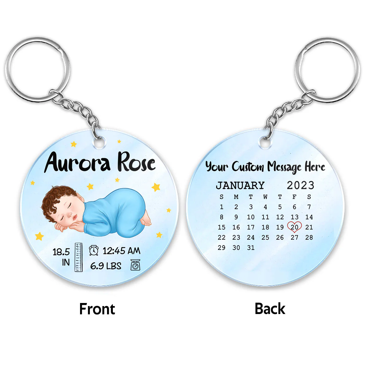 Baby Arrival New Baby Stats New Mom Gift Name Date Of Birth Weight Height Calendar Date Personalized Acrylic Keychain - Image 3