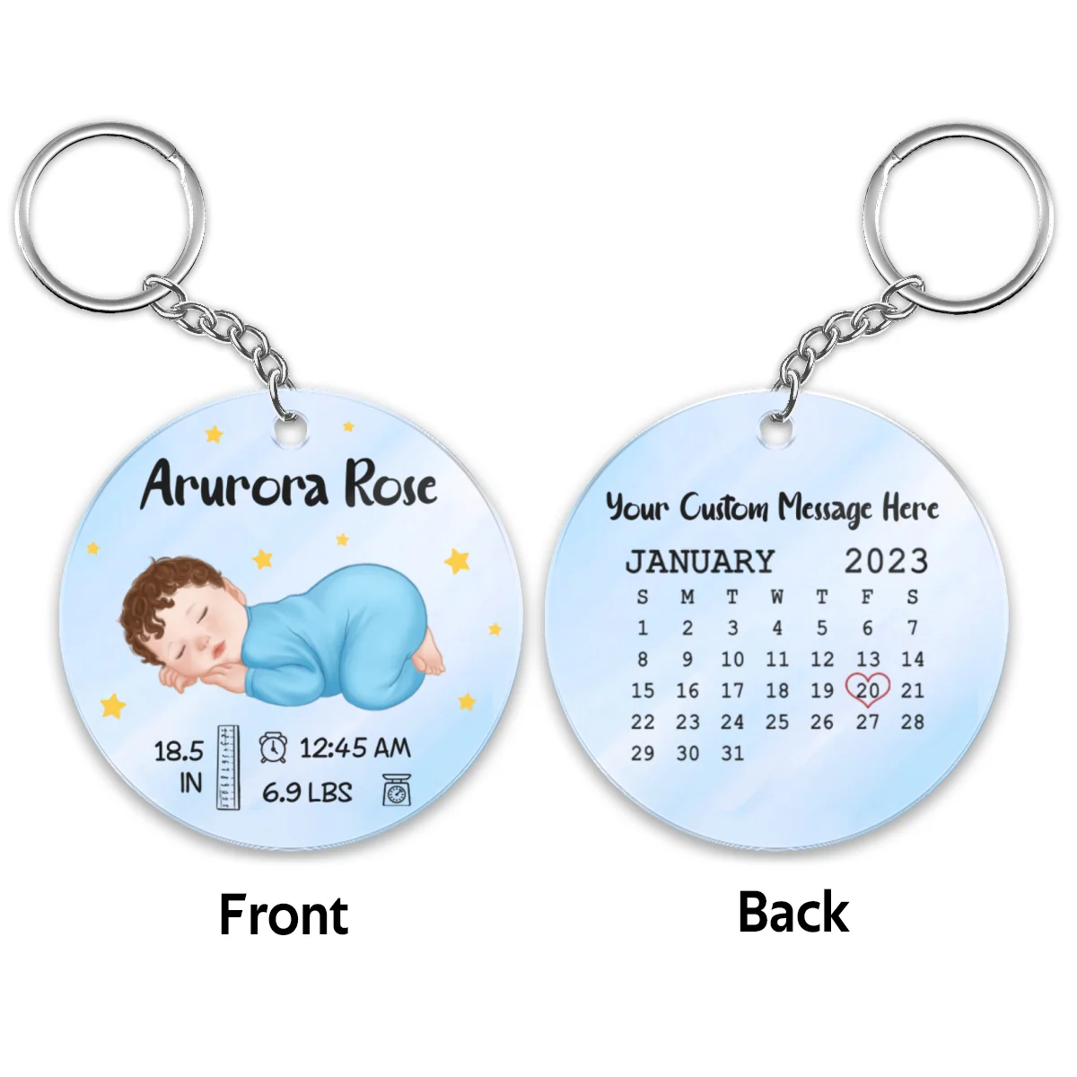 Baby Arrival New Baby Stats New Mom Gift Name Date Of Birth Weight Height Calendar Date Personalized Acrylic Keychain - Image 4