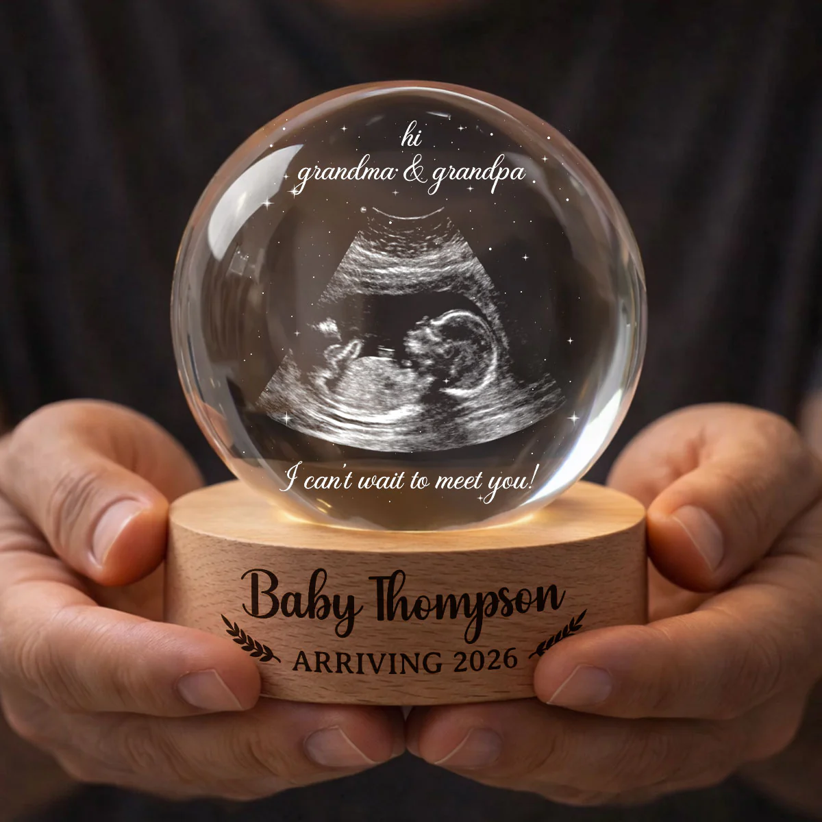 Baby Arriving Custom Baby Ultrasound - Personalized Crystal Ball LED Night Light - Pregnancy Reveal, Mother's Day Gift for 1st Time Grandma - Image 3