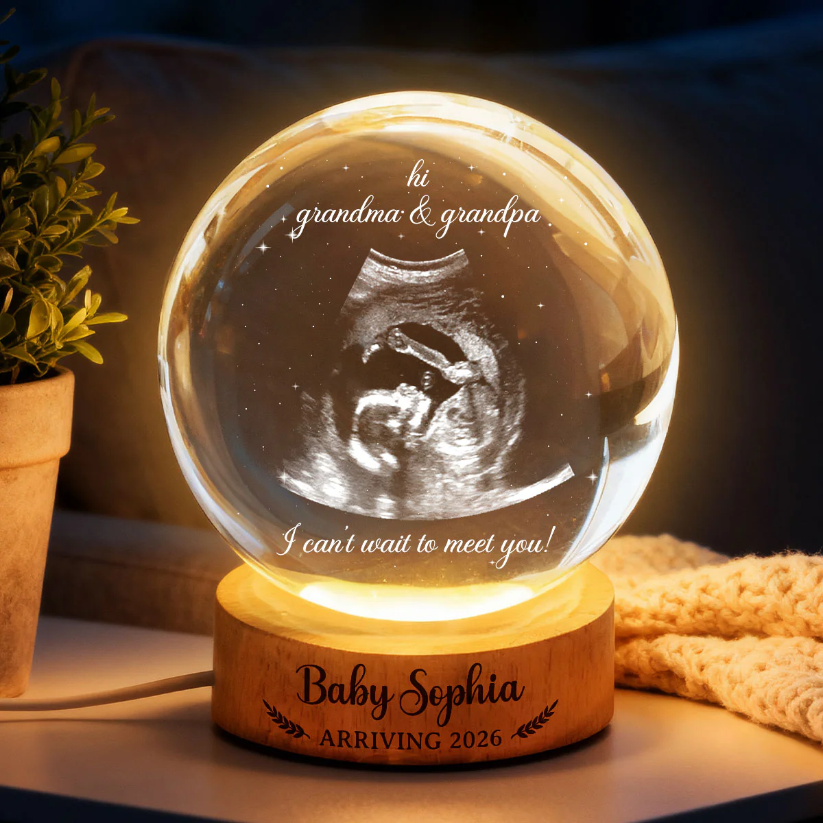 Baby Arriving Custom Baby Ultrasound - Personalized Crystal Ball LED Night Light - Pregnancy Reveal, Mother's Day Gift for 1st Time Grandma - Image 5