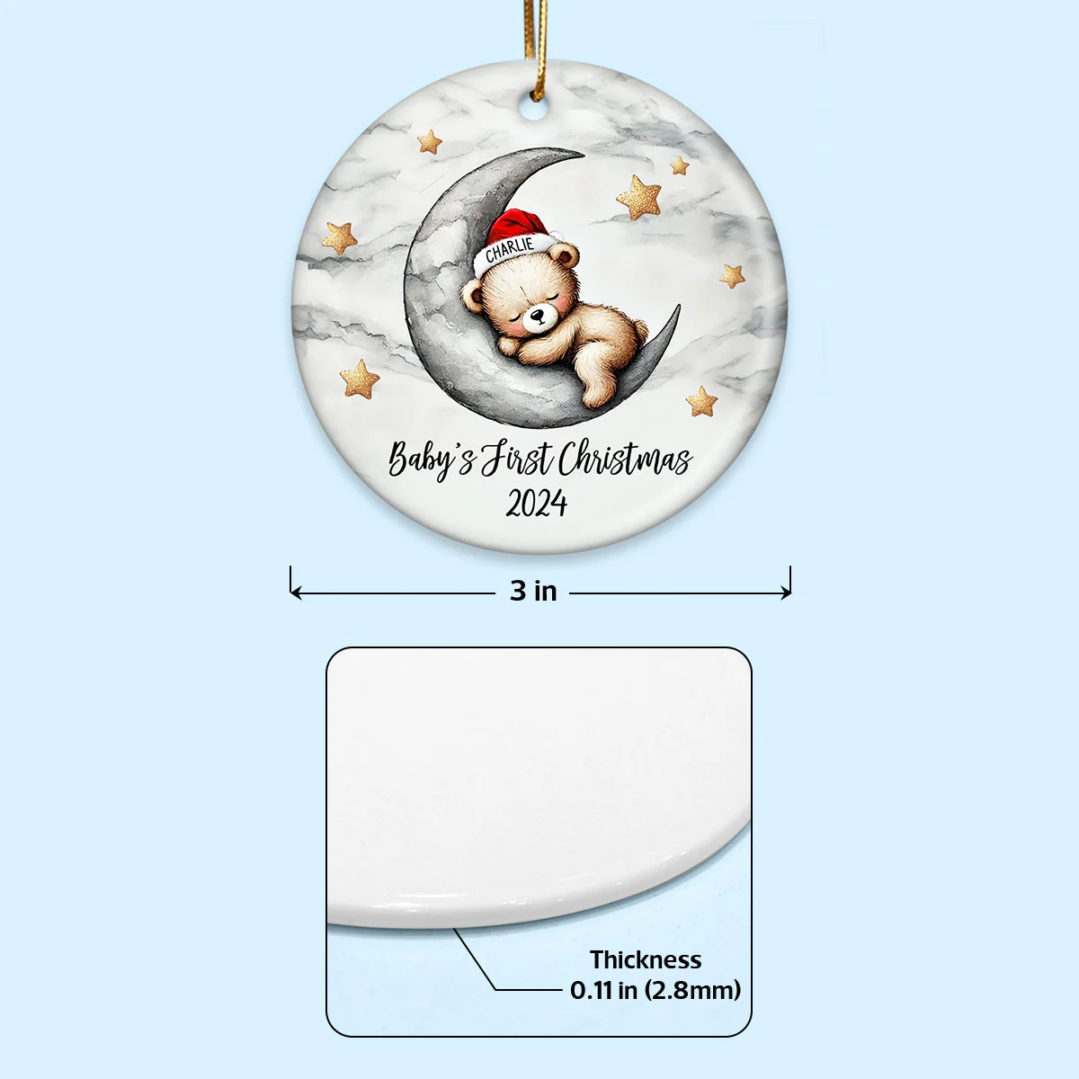 Baby Bear On The Moon, Baby's First Christmas Personalized Ceramic Ornament, Christmas Keepsake for Baby Boy, Baby Girl - Image 10