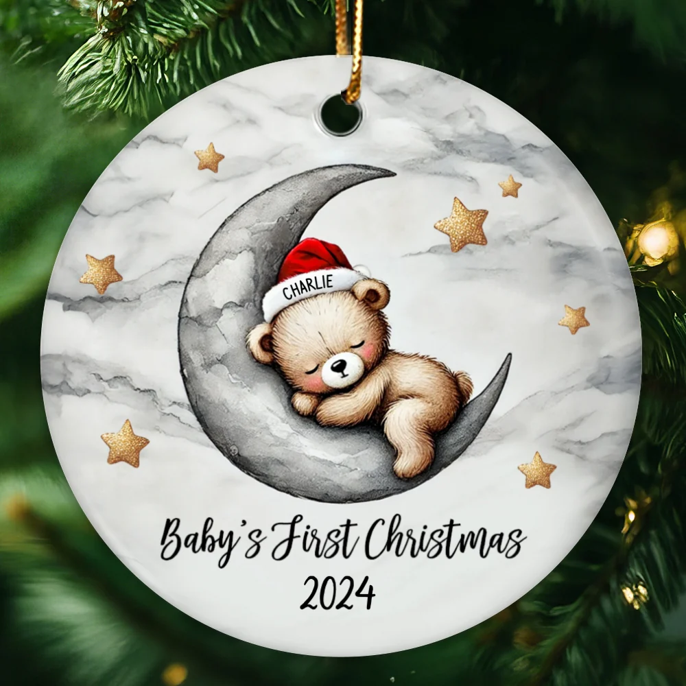 Baby Bear On The Moon, Baby's First Christmas Personalized Ceramic Ornament, Christmas Keepsake for Baby Boy, Baby Girl - Image 12