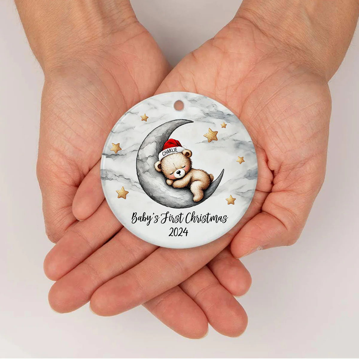 Baby Bear On The Moon, Baby's First Christmas Personalized Ceramic Ornament, Christmas Keepsake for Baby Boy, Baby Girl - Image 5