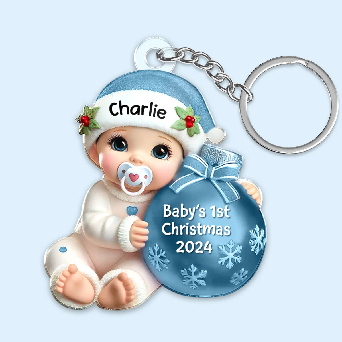 Baby Beside Christmas Bauble Baby's First Christmas Personalized Flat Acrylic Keychain