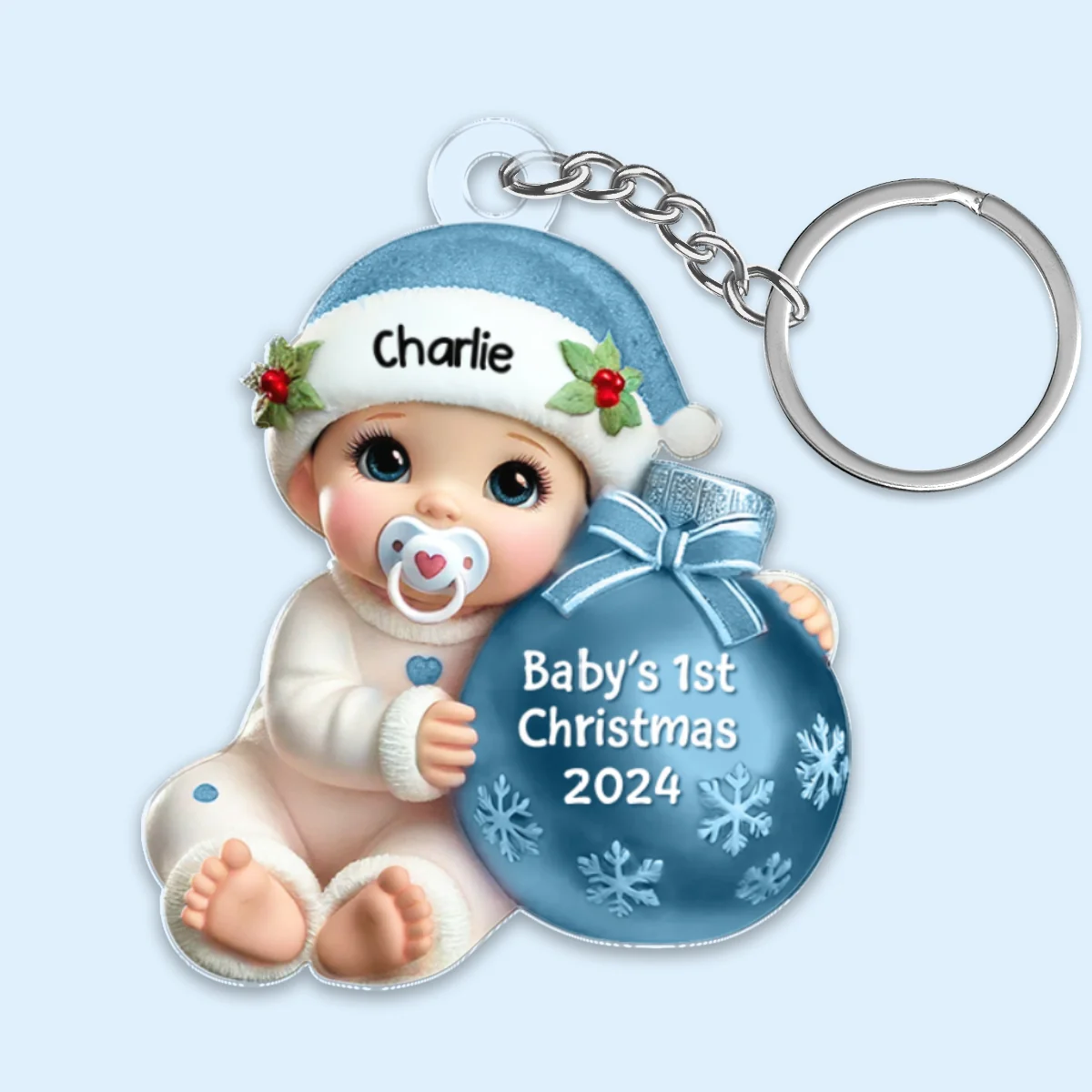 Baby Beside Christmas Bauble Baby's First Christmas Personalized Flat Acrylic Keychain - Image 8
