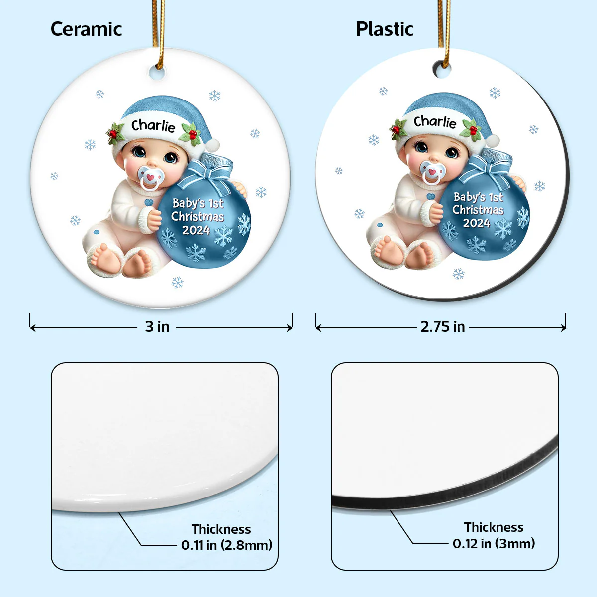 Baby Beside Christmas Bauble Baby's First Christmas Personalized Flat Ceramic Ornament - Image 5