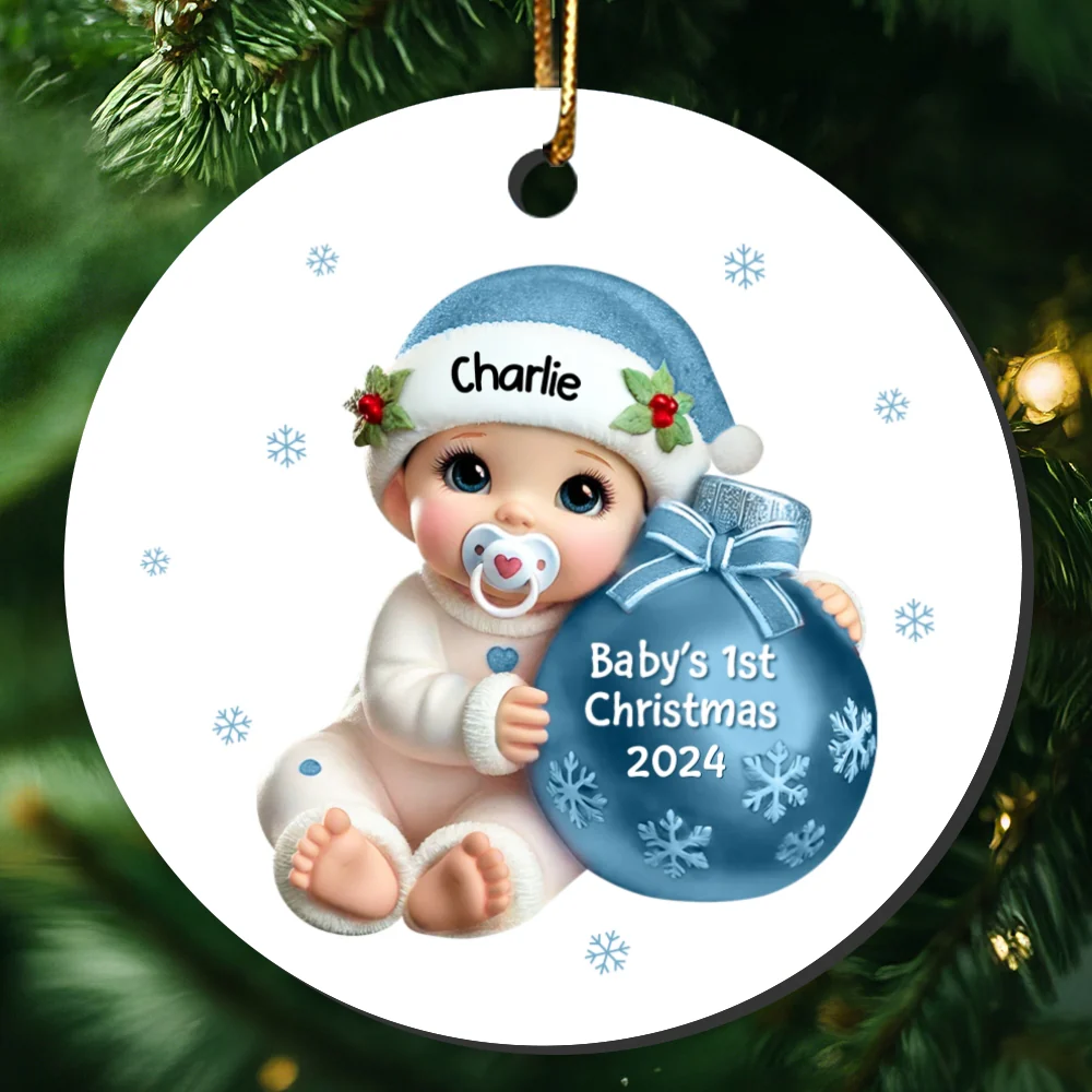Baby Beside Christmas Bauble Baby's First Christmas Personalized Flat Ceramic Ornament - Image 8