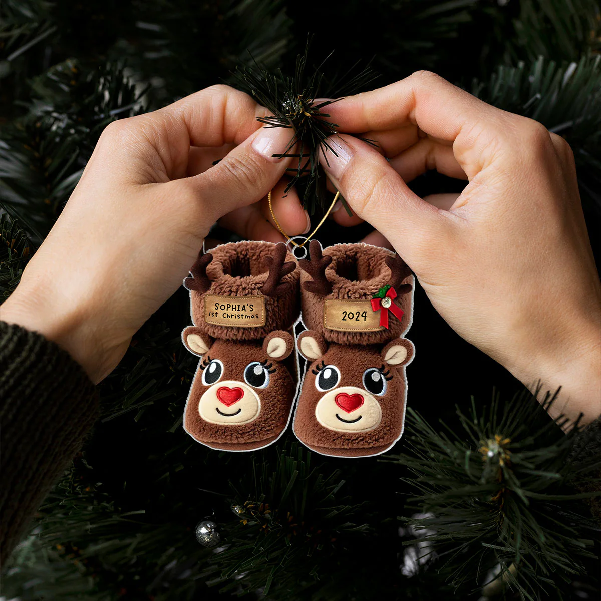 Baby Cozy Fleece Booties 2D Flat Personalized Acrylic Ornament - Image 3