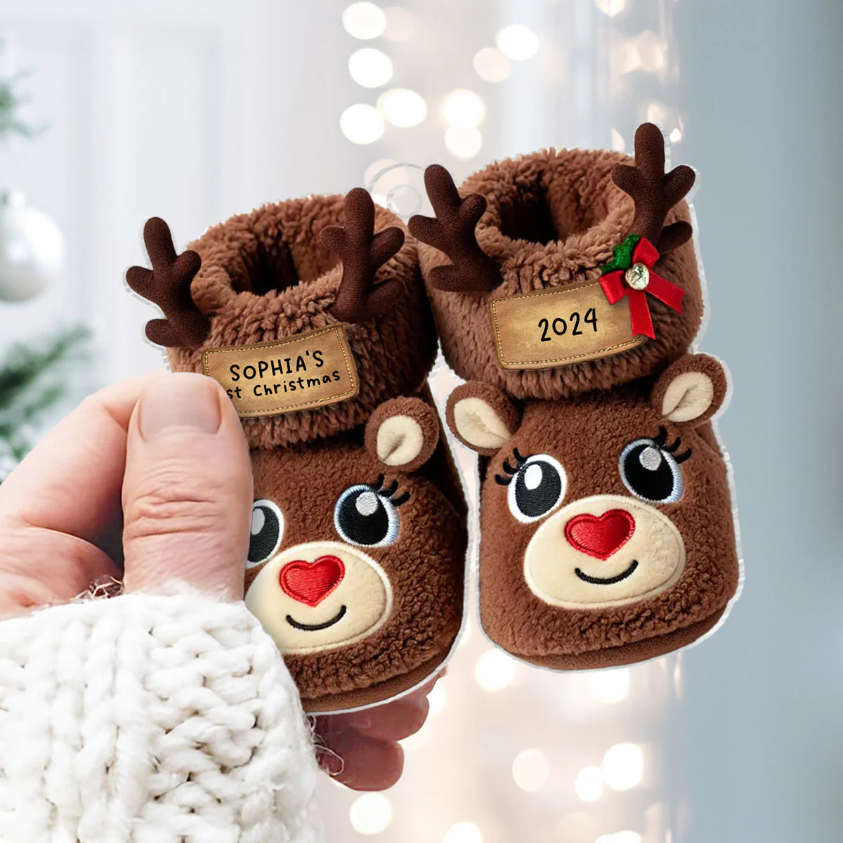 Baby Cozy Fleece Booties 2D Flat Personalized Acrylic Ornament - Image 5
