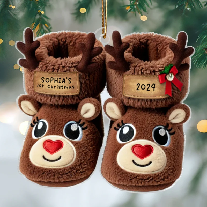 Baby Cozy Fleece Booties 2D Flat Personalized Acrylic Ornament - Image 7