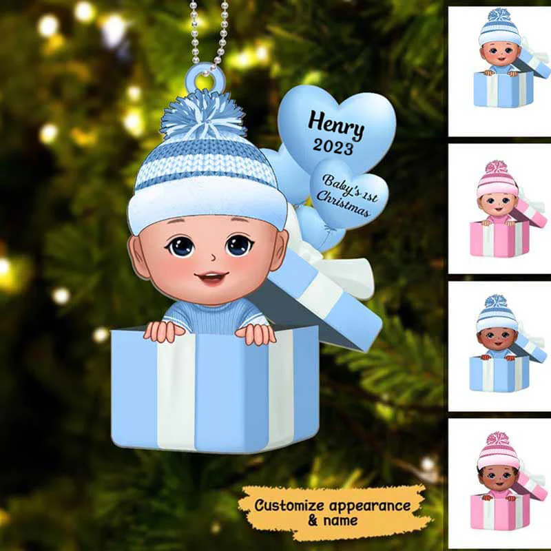 Baby First Christmas Gift Box Personalized Acrylic Ornament - Image 2