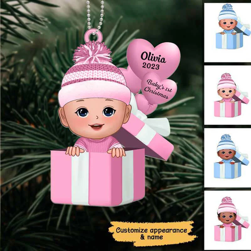 Baby First Christmas Gift Box Personalized Acrylic Ornament - Image 3