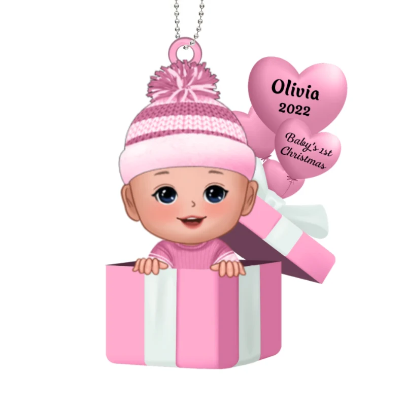 Baby First Christmas Gift Box Personalized Acrylic Ornament - Image 4