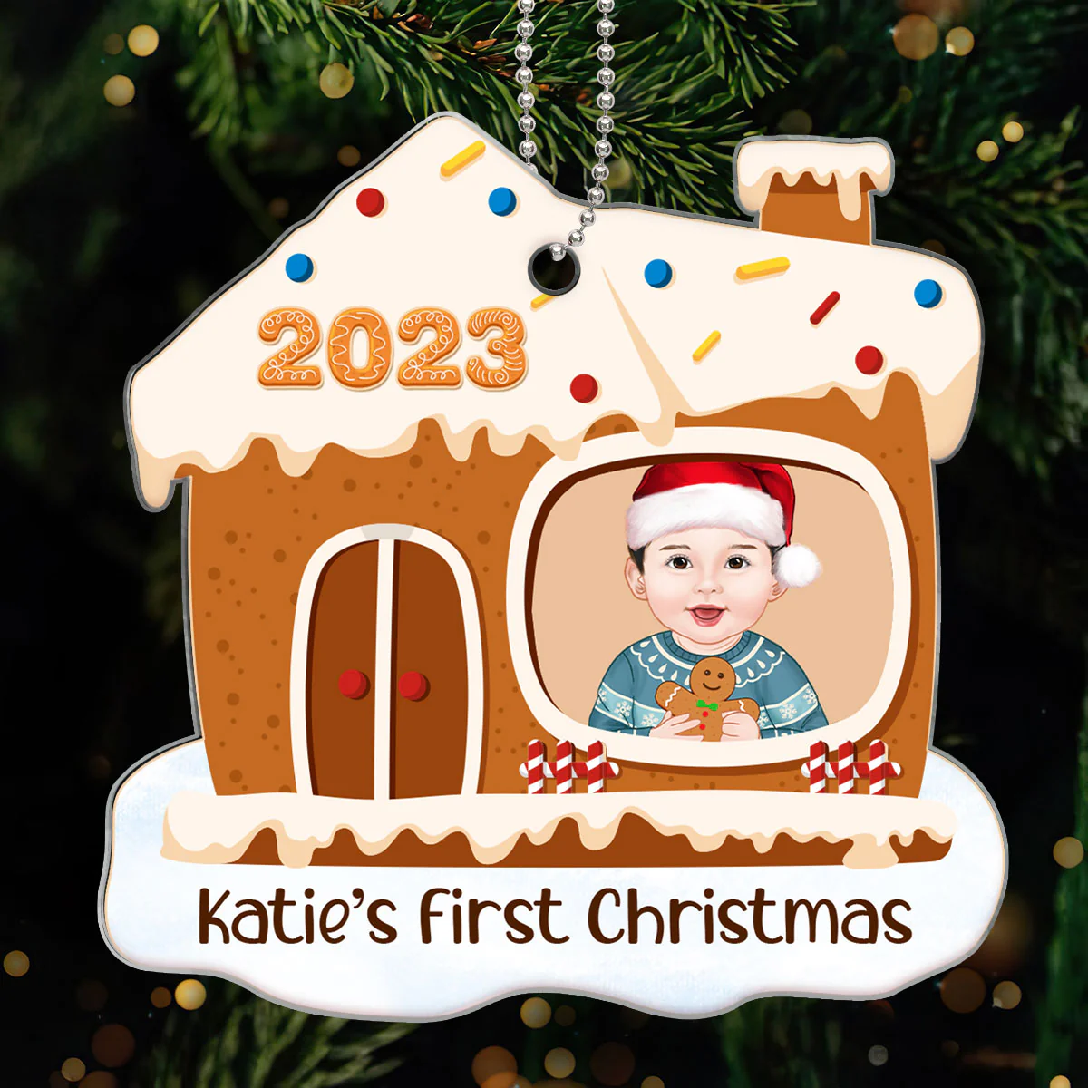 Baby First Christmas Gingerbread House Personalized Acrylic Ornament