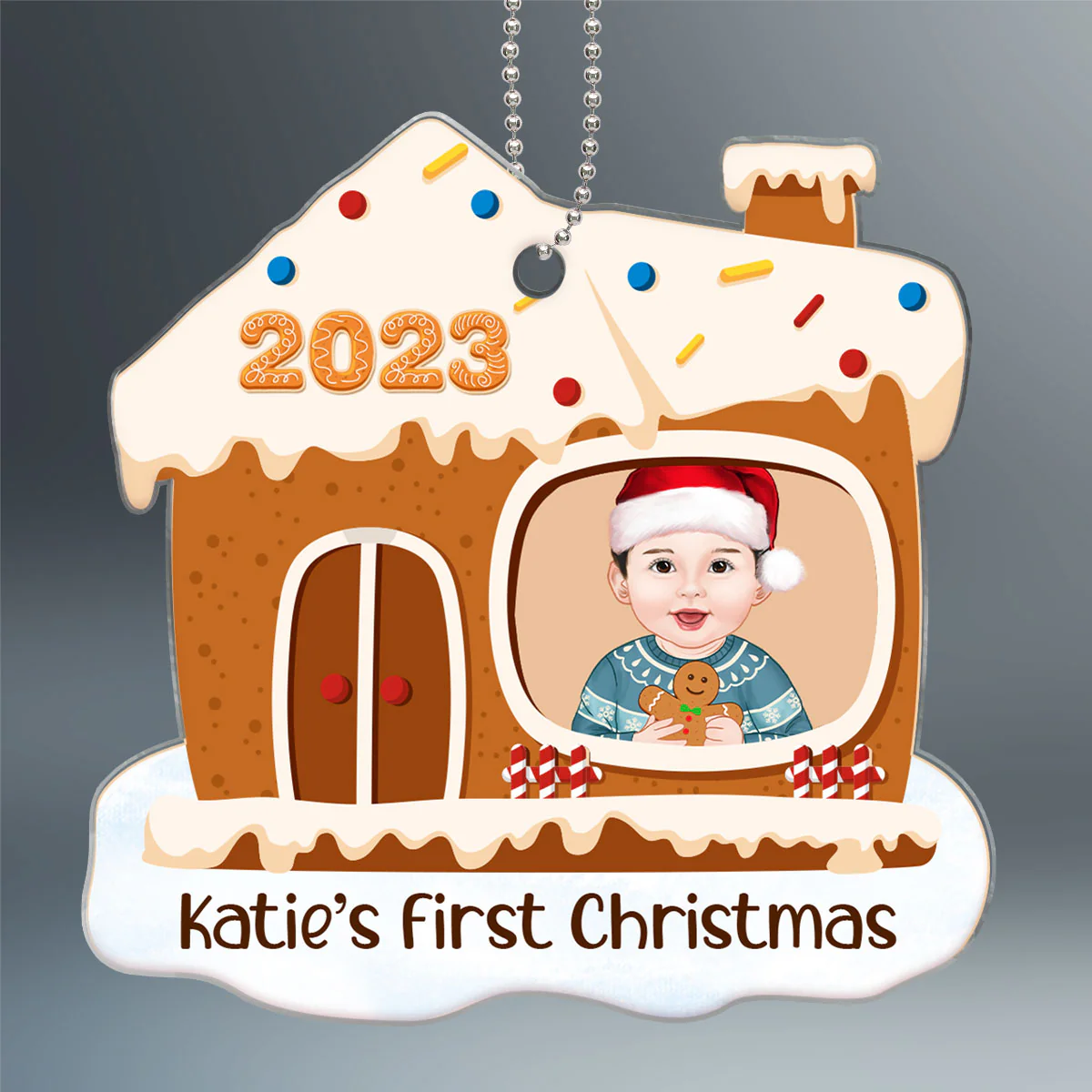 Baby First Christmas Gingerbread House Personalized Acrylic Ornament - Image 2