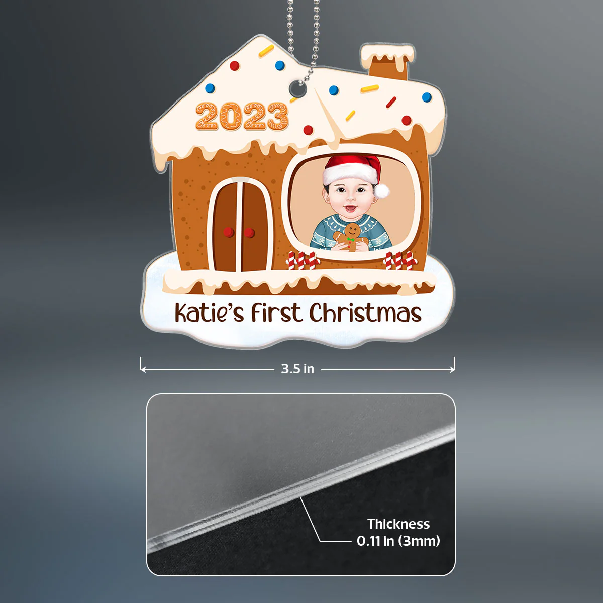 Baby First Christmas Gingerbread House Personalized Acrylic Ornament - Image 4