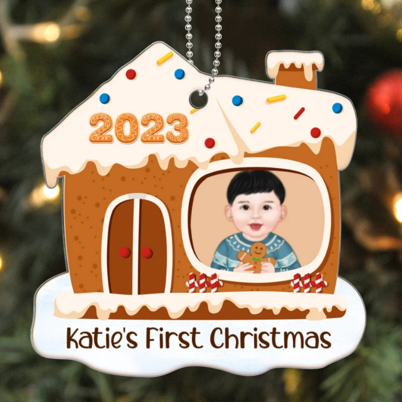 Baby First Christmas Gingerbread House Personalized Acrylic Ornament - Image 5