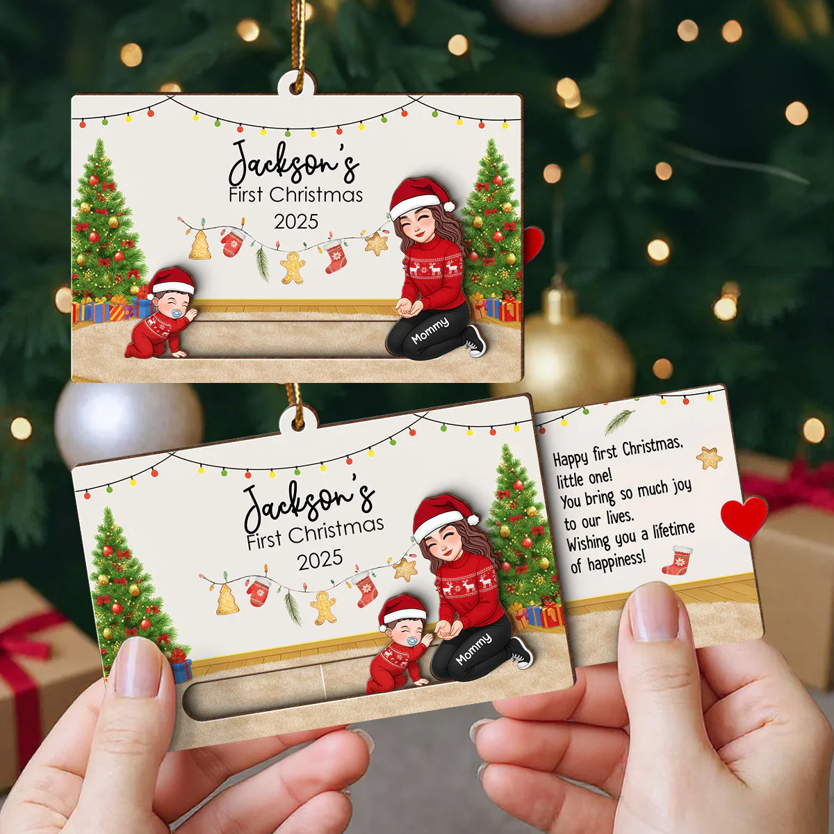Baby First Christmas Mom Dad Grandma Grandpa - Personalized Slider Ornament