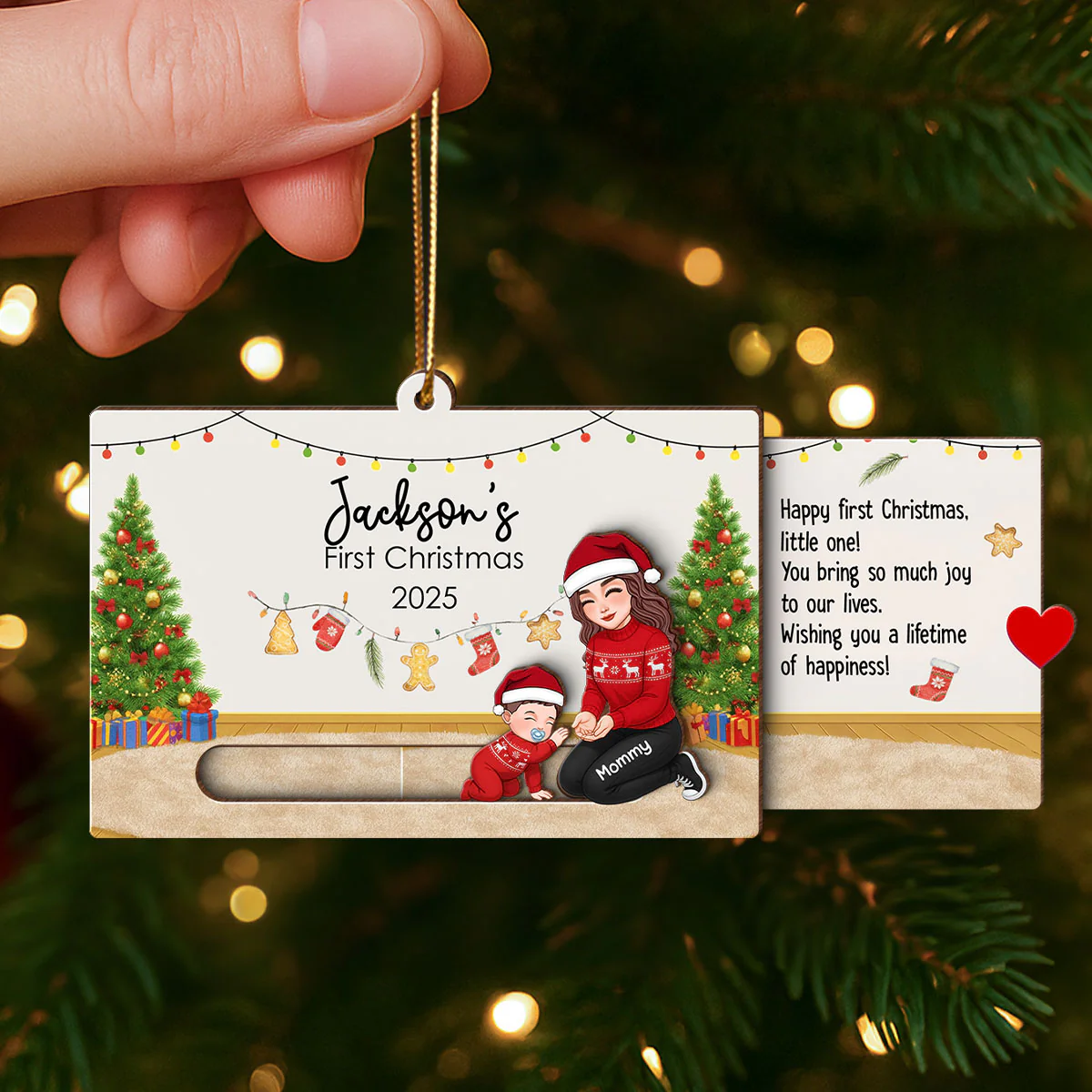 Baby First Christmas Mom Dad Grandma Grandpa - Personalized Slider Ornament - Image 2