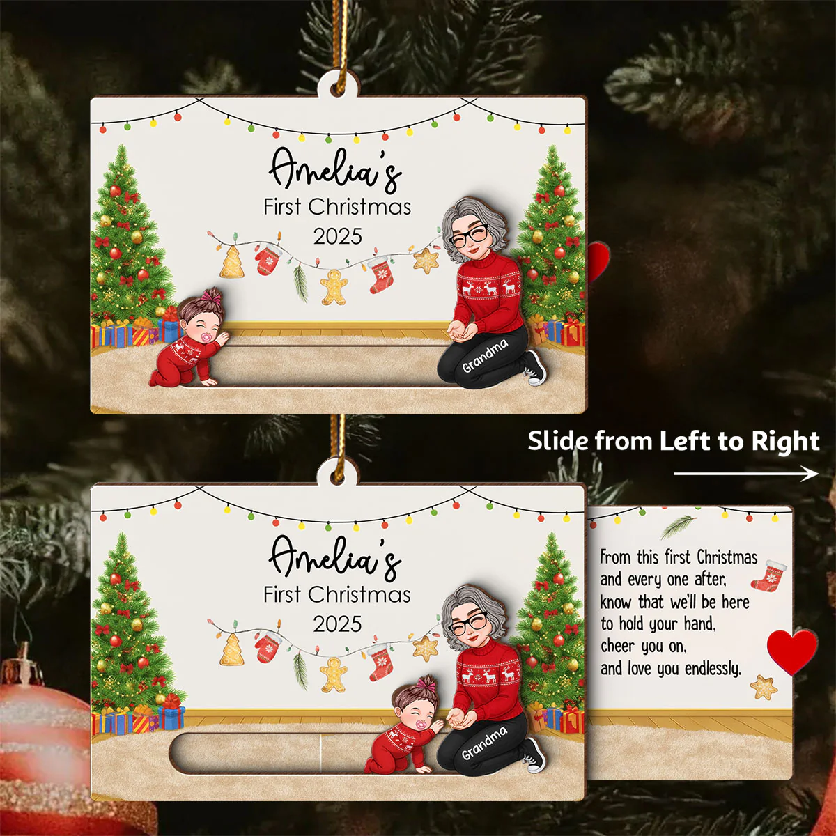 Baby First Christmas Mom Dad Grandma Grandpa - Personalized Slider Ornament - Image 4