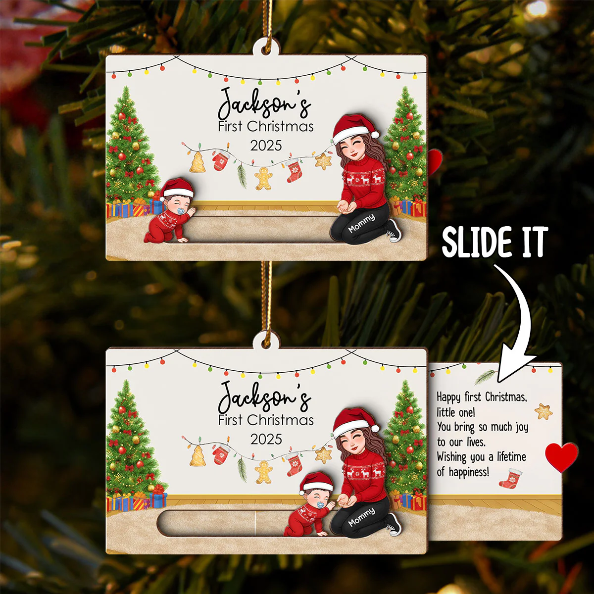 Baby First Christmas Mom Dad Grandma Grandpa - Personalized Slider Ornament - Image 5
