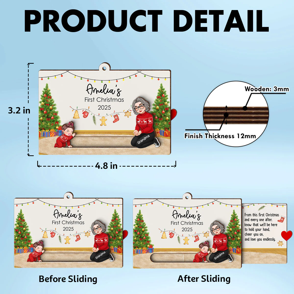 Baby First Christmas Mom Dad Grandma Grandpa - Personalized Slider Ornament - Image 6